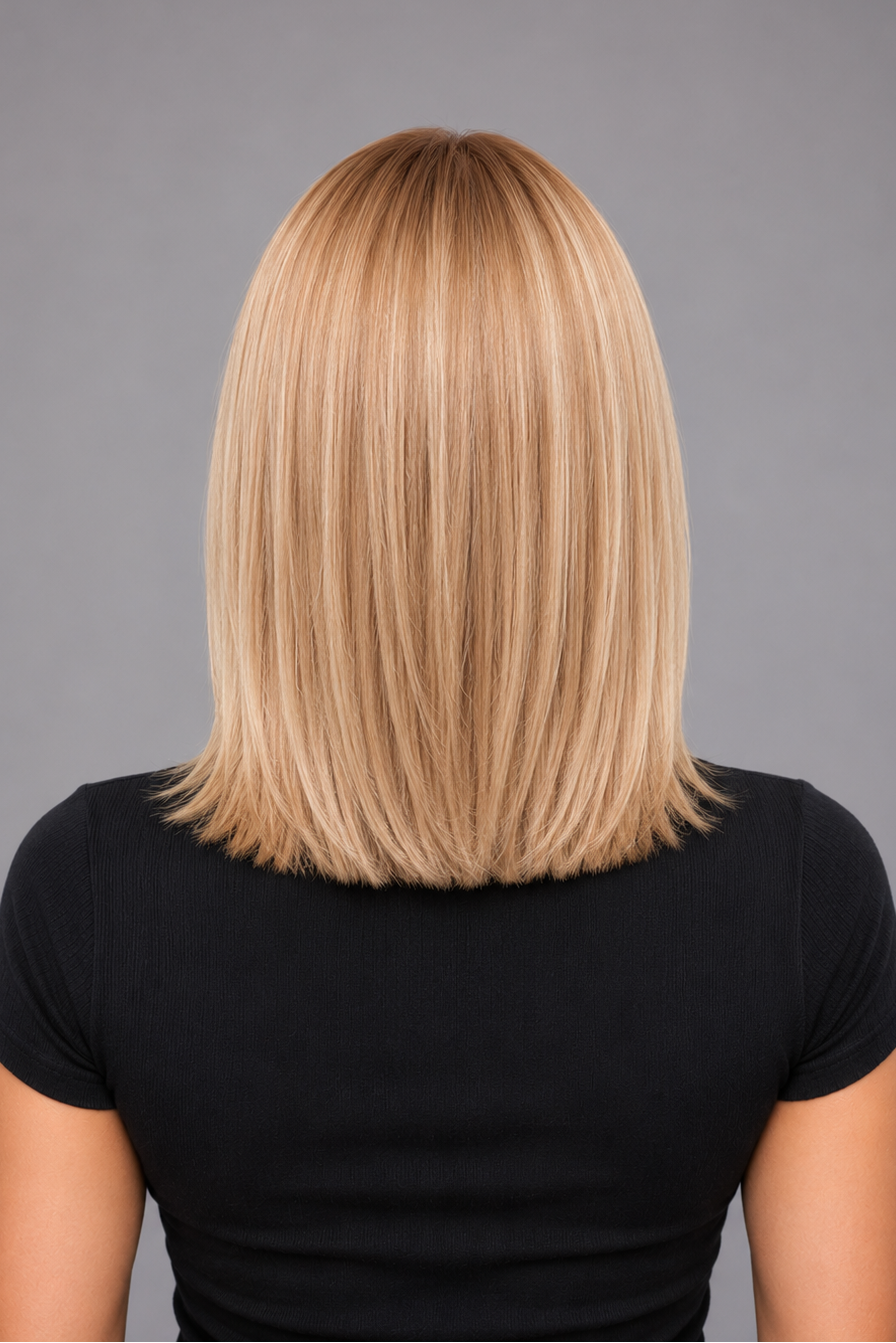 Brûlée | Natural ash blonde with highlights of golden blonde with a medium to dark ash brown root, creating a multi-dimensional and natural color that blends cool and warm tones.