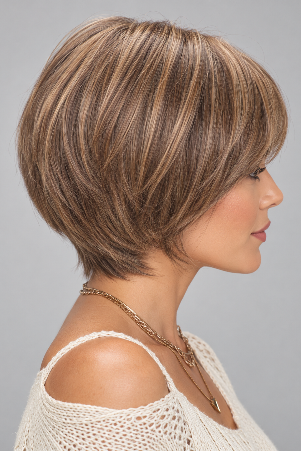 Toasted Almond | A beautifully dimensional blend of neutral light brown and dark blonde tones accented with soft honey-blonde highlights. 