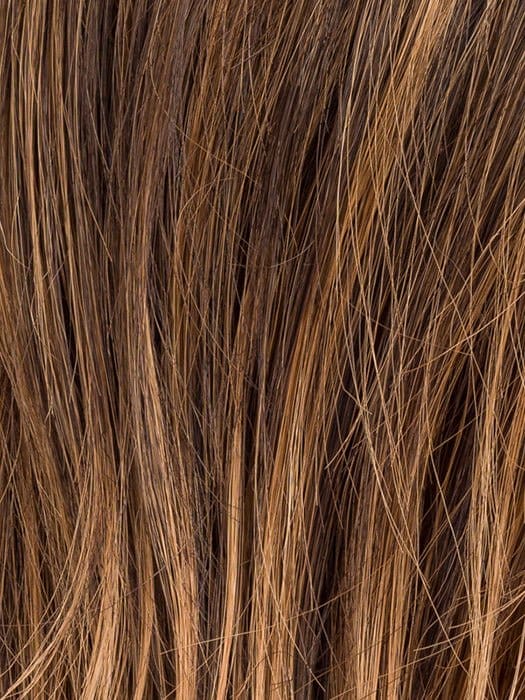 HAZELNUT LIGHTED 8.9.27 | Medium Brown and Medium Warm Brown with Dark Strawberry Blonde Blend with Highlights Throughout and Concentrated in the Front