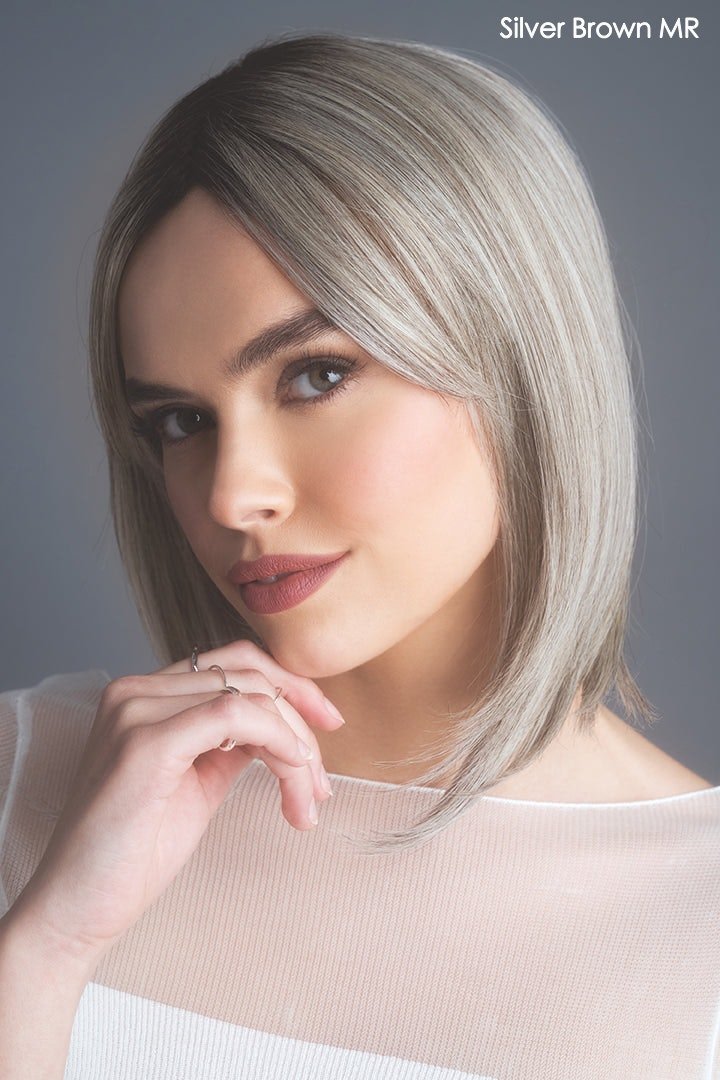 Open Box | High Heat Mid Straight Topper by Rene of Paris | Marble Brown - Wig Studio 1