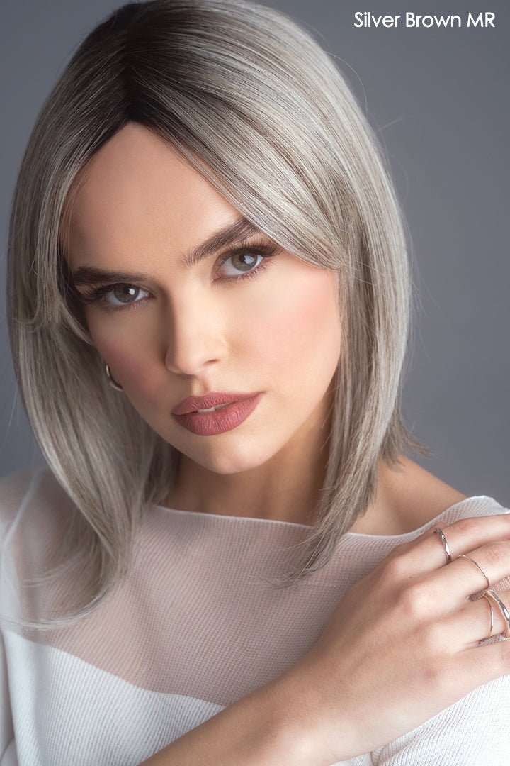 Open Box | High Heat Mid Straight Topper by Rene of Paris | Marble Brown - Wig Studio 1