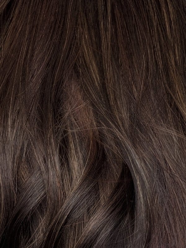 Spiced Mocha-R | A dark-brown base with perfectly placed warm-medium brown and medium reddish-brown highlights. The root tone adds a natural shadowed effect.