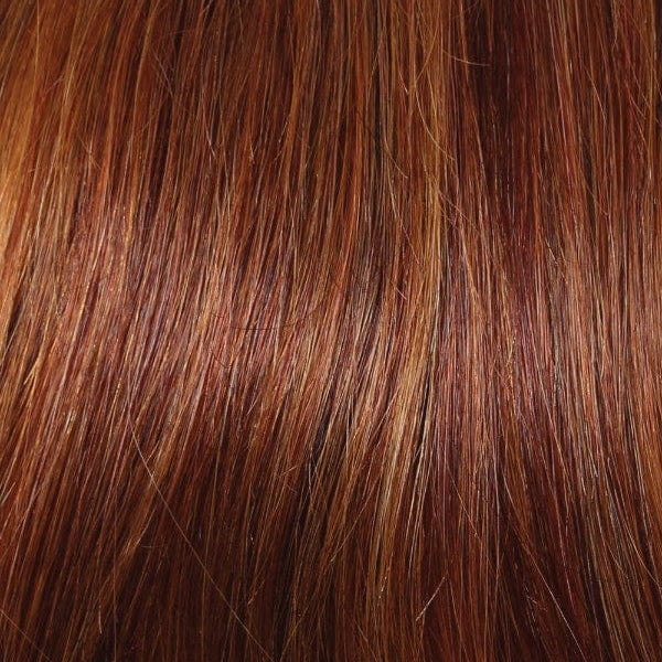 R28S | Glazed Fire | A medium red / copper / auburn shade with salon-style multi-tonal highlights and lowlights; fire is the dominant color impression.