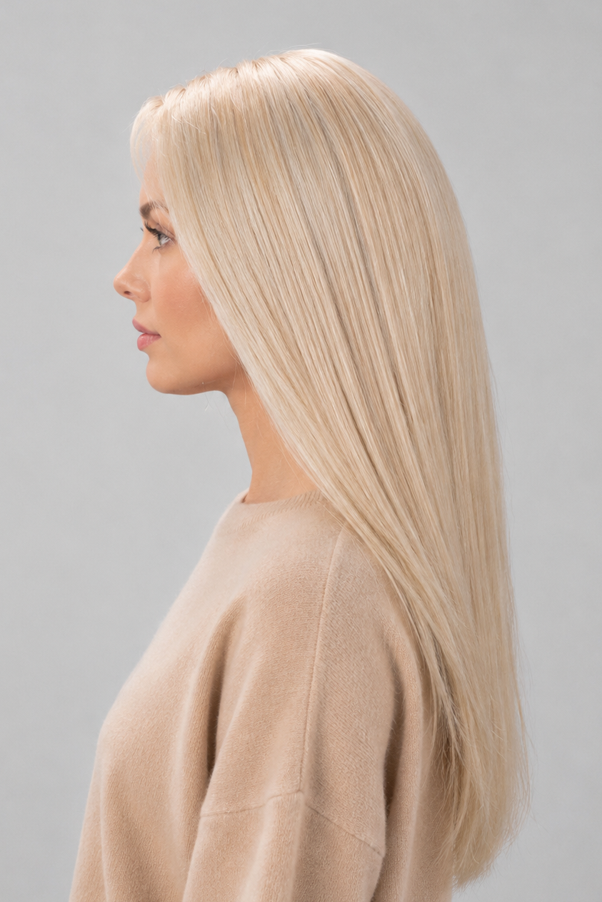 Honey Beige Blonde | A soft, dimensional blonde that blends warm honey-golden tones with creamy beige blonde highlights.
