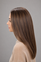 Mocha Blend | S830.6.30 | A rich, dimensional brunette featuring a dark mocha brown base blended with warm chestnut and caramel-brown tones, accented by fine golden-copper highlights throughout.