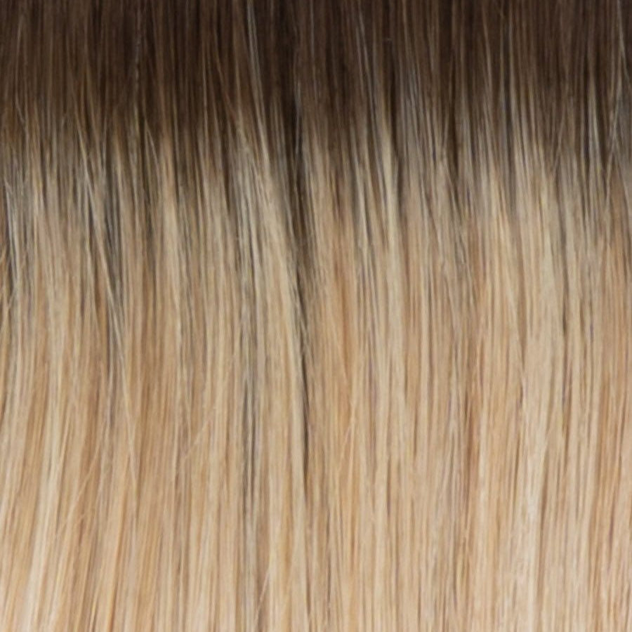 RH14/25SS | Shaded Honey Ginger | A rooted medium-light red / copper / auburn shade built around honey ginger. The darker root gives the color extra depth while the lengths show the lighter blended tones.