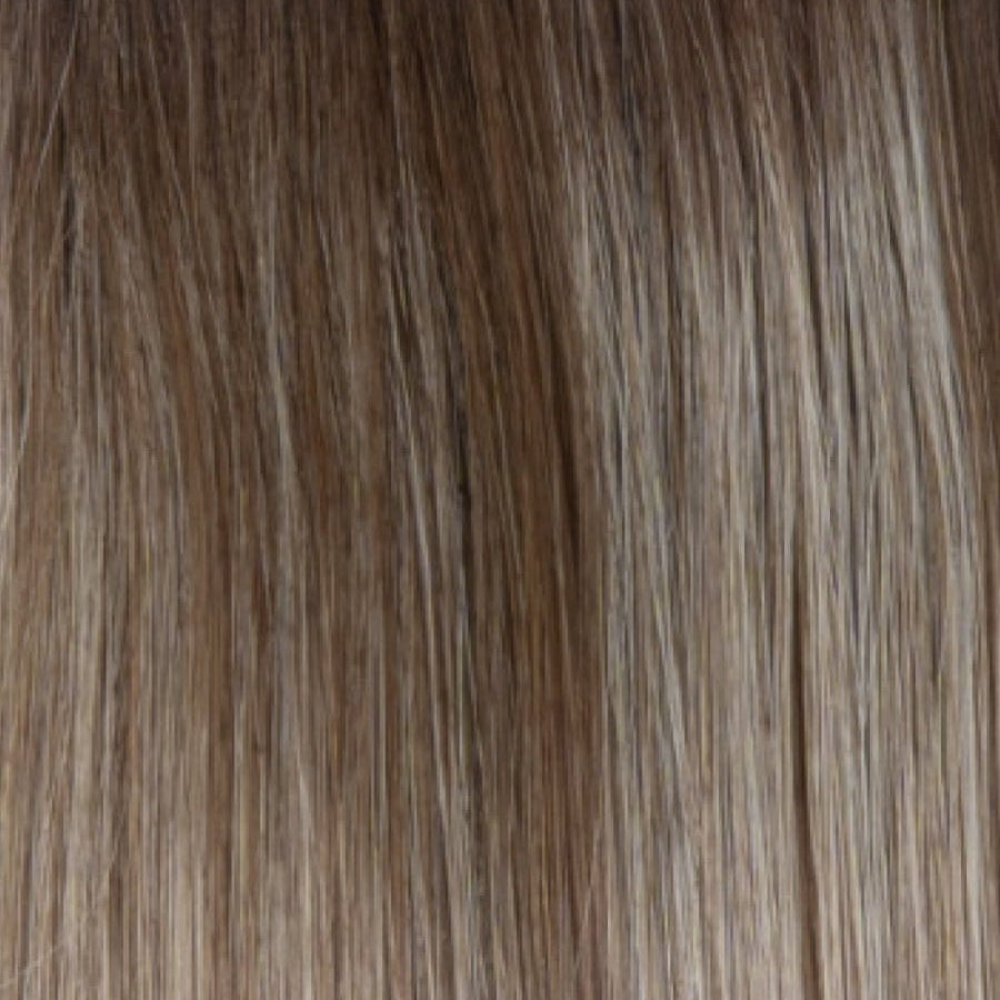 RH17/101SS | Shaded Sugared Tea | A rooted medium brown / brunette shade built around sugared tea. The darker root gives the color extra depth while the lengths show the lighter blended tones.