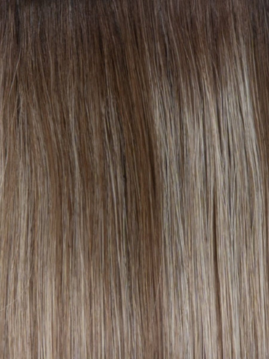RH17/101SS | Shaded Sugared Tea | A rooted medium brown / brunette shade built around sugared tea. The darker root gives the color extra depth while the lengths show the lighter blended tones.
