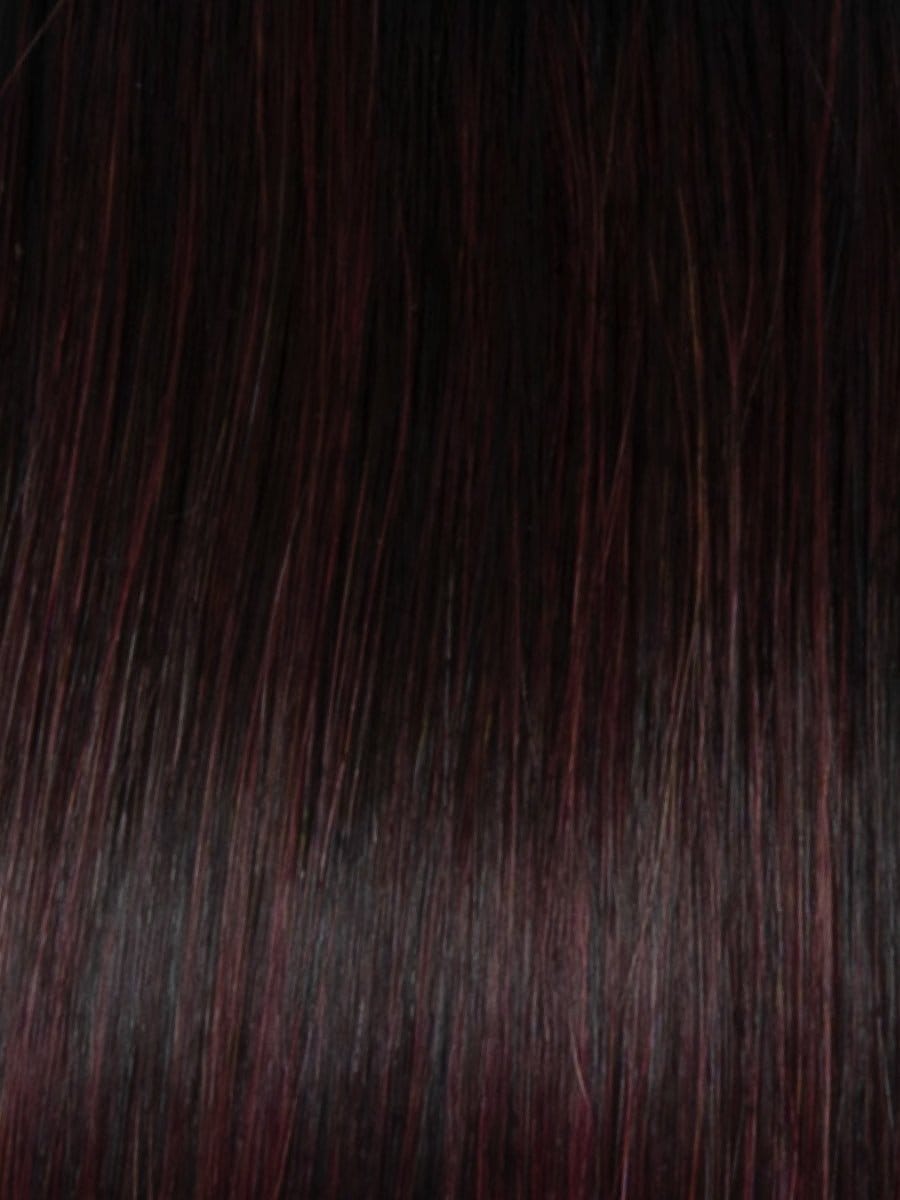 RH4/39SS | Shaded Mulberry | A rooted medium brown / brunette shade built around mulberry. The darker root gives the color extra depth while the lengths show the lighter blended tones.