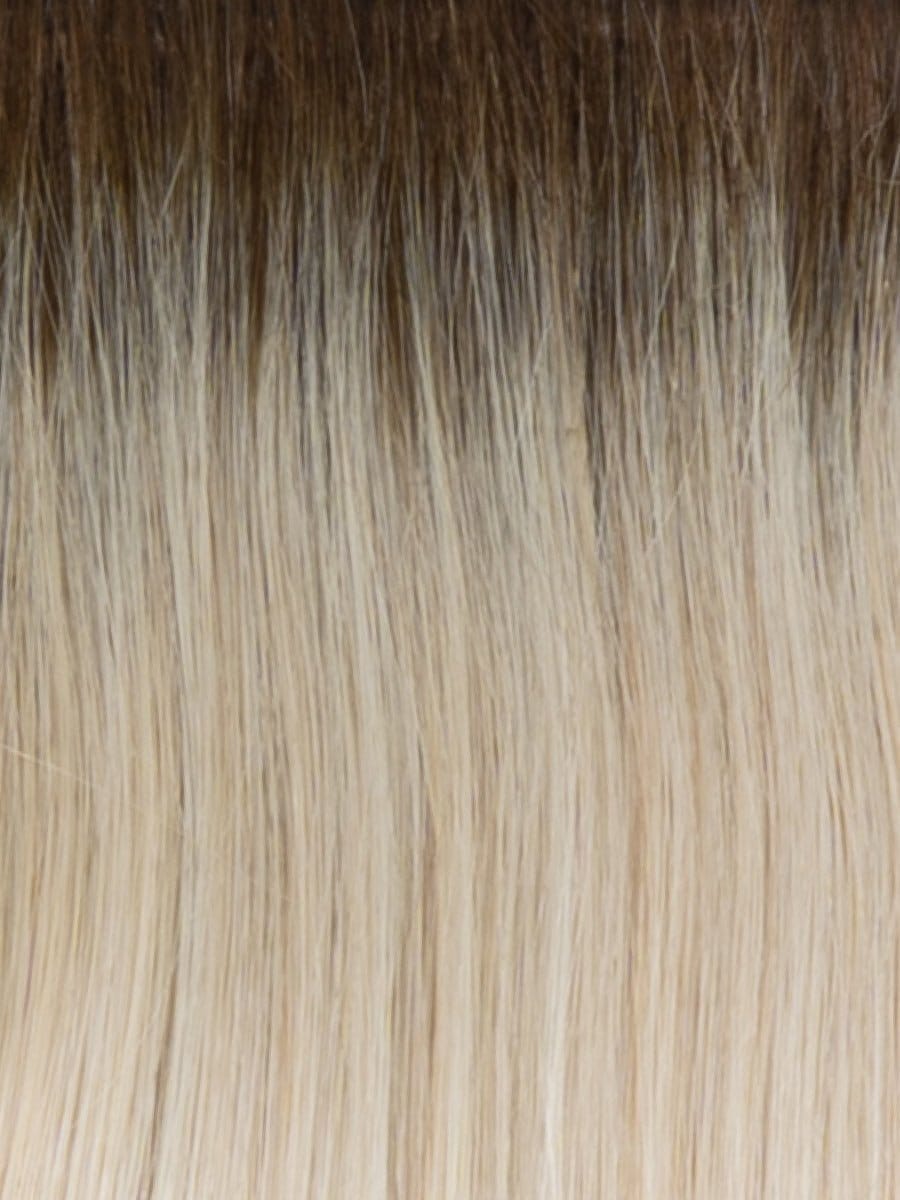 RH612SS | Shaded Champagne | A rooted medium brown / brunette shade built around champagne. The darker root gives the color extra depth while the lengths show the lighter blended tones.