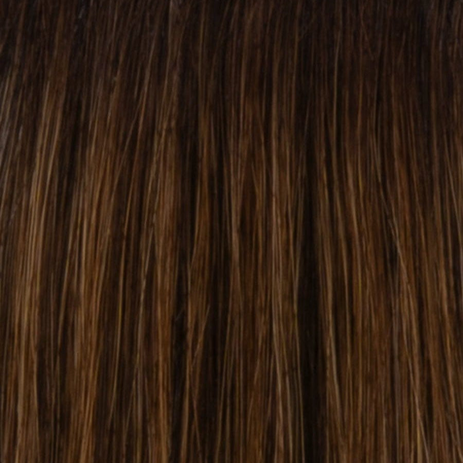 RH6/30SS | Shaded Chocolate Copper | A rooted medium red / copper / auburn shade built around chocolate copper. The darker root gives the color extra depth while the lengths show the lighter blended tones.