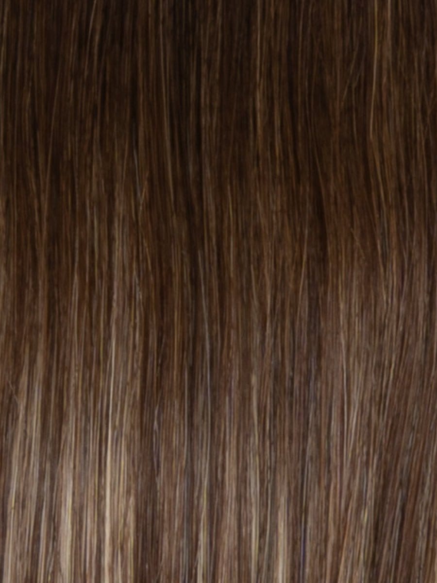 RH9/24SS | Shaded Café Latte | A rooted light blonde / light brown shade built around café latte. The darker root gives the color extra depth while the lengths show the lighter blended tones.
