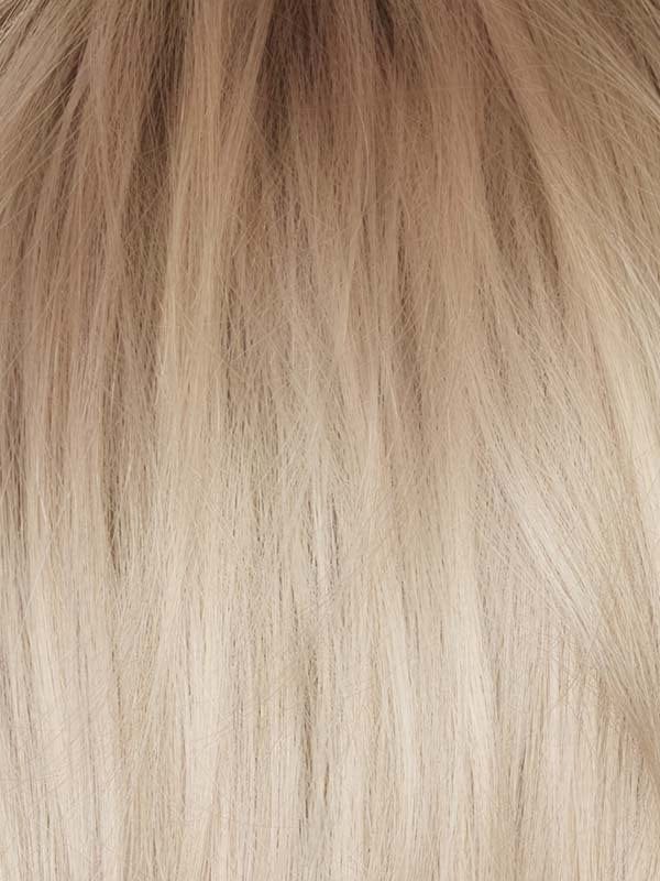 Snowy Peach-R | The rooted version of Snowy Peach, blending pale peach and platinum blonde with a medium neutral blonde root. Fresh, radiant, and universally flattering for a luminous glow.