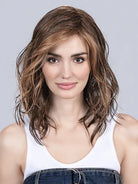 Model Wearing Tabu wig by Ellen Wille in Mocca Lighted | Front