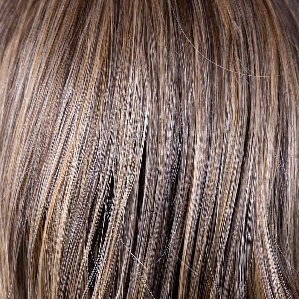 Truffle Cream-R | 8/25+4 | A rich, medium brown base  blended with creamy, light blonde highlights. The combination creates a harmonious balance between depth and lightness, resulting in a multidimensional brunette with subtle blonde accents. Rooted to create a natural appearance.