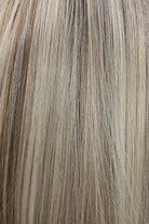 White Champagne Rooted | TT4/1260 | A soft, dimensional neutral blonde with a sophisticated blend of cool and warm tones. Fine ribbons of light beige blonde, white champagne blonde, and pale sandy blonde are blended throughout, with a few slightly warmer honey-beige strands and a light brunette base.