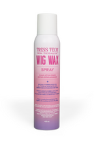 A can of Tress Tech Wig Wax Spray on a clean white background. The can is white with a pink-to-purple gradient label and a white cap.