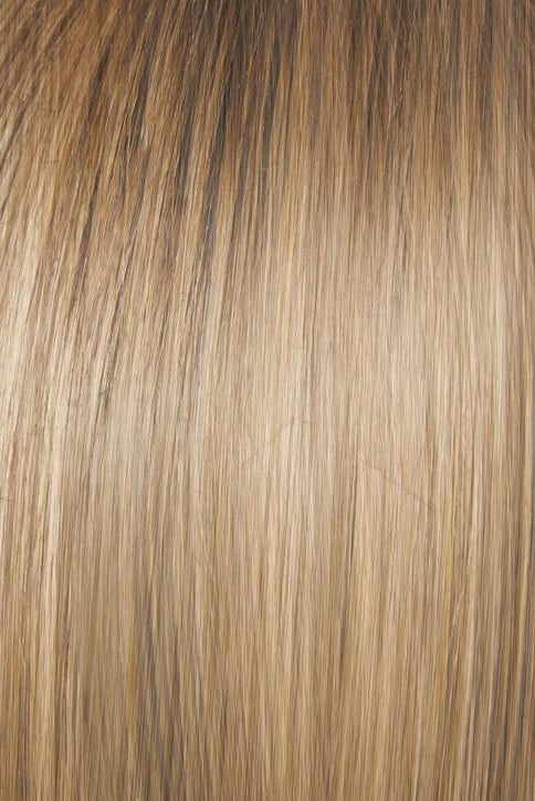 RL10/22SS | Shaded Iced Cappuccino | A rooted light blonde / light brown shade built around iced cappuccino. The darker root gives the color extra depth while the lengths show the lighter blended tones.
