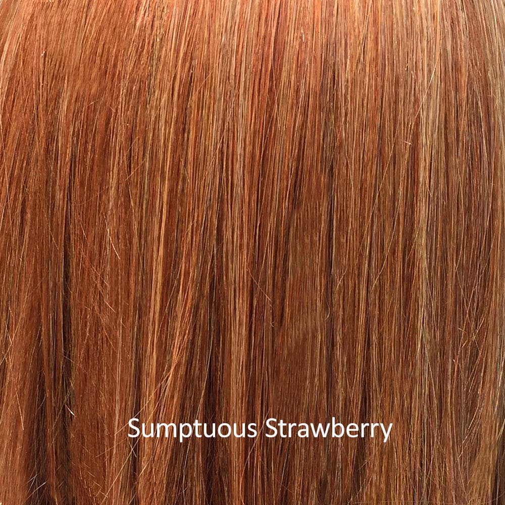 Sumptuous Strawberry | 6R/144/88B | a hybrid of pure red, strawberry blonde, hint of paprika, and honey with some copper undertone with medium brown root colors, and honey blonde hues
