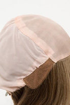Abbey by Envy wig cap with beige and brown sections on a white background - side view