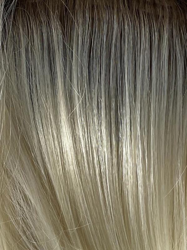 Seashell Blonde-R | A mixture of cool white blonde and creamy white tones + soft brown root