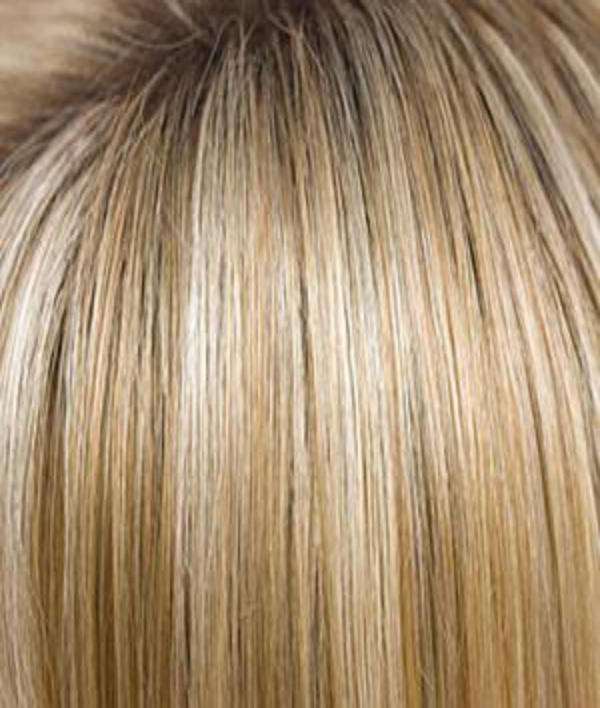 Creamy Toffee R | Rooted Dark with Light Platinum Blonde and Light Honey Blonde evenly blended