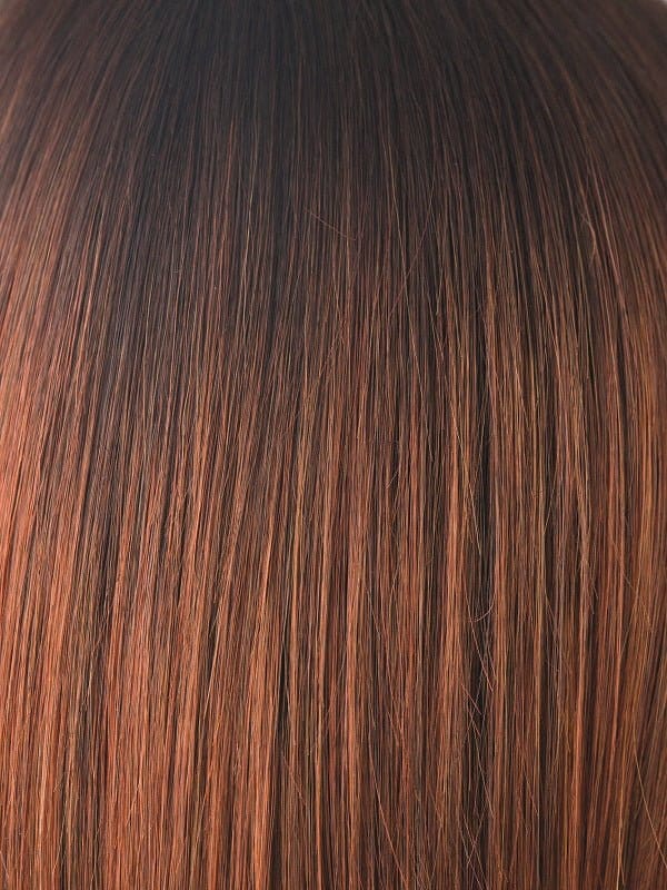 Crimson-LR | Root has a deep burgundy tone that gradually shifts into a lighter coppery tone with the lightest points falling around the face