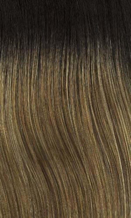8/27/26/GR | Medium brown with strawberry & gold blonde highlights and medium dark brown roots