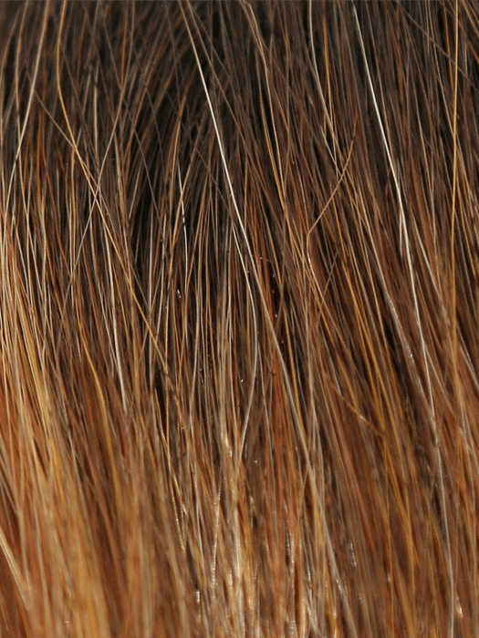 Honey Brown R | Dark roots on a warm medium brown base with auburn and honey highlights