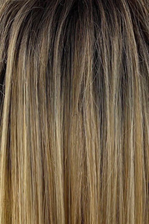 Cream Velvet | Rooted blond with a medium warm mocha root blending into smooth velvet and cream blonds