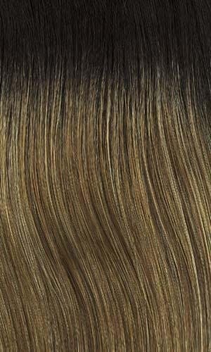 8/27/26/GR | Medium brown with strawberry & gold blonde highlights and medium dark brown roots