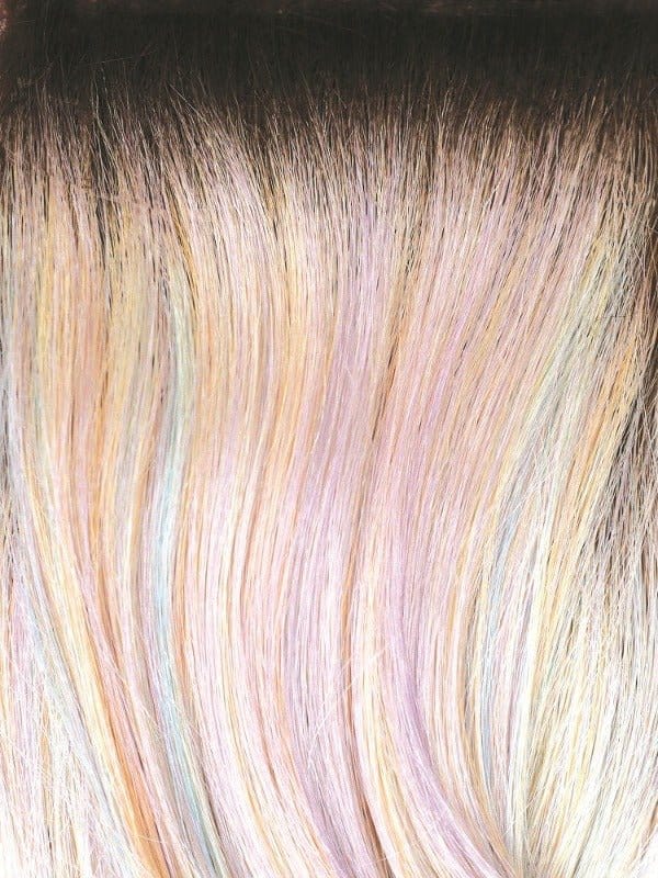 Pastel Rainbow R | Pearl base with a combination of lavender, mint, and bright yellow
